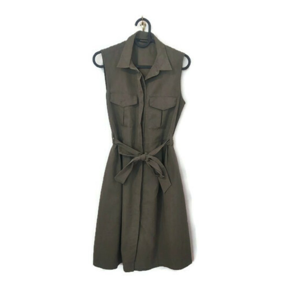Olive green midi dress A-line
